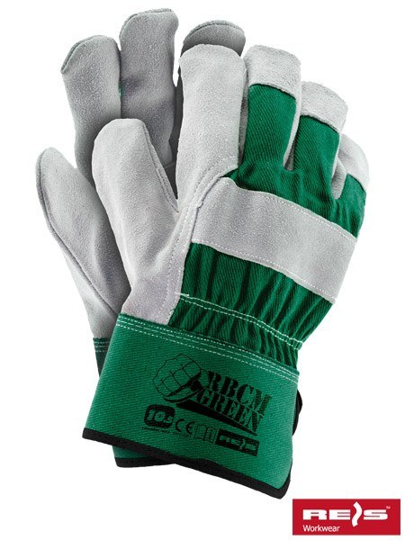 RBCMGREEN Reis rekawice robocze budowlane wzmacniane skórą z mankietem zielone RBCMGREEN Reis rekawice robocze budowlane wzmacniane skórą z mankietem zielone