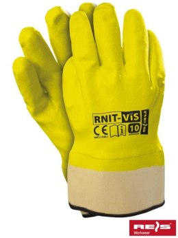 RĘKAWICE ROBOCZE  RNIT-VIS REIS OSTRZEGAWCZE FLUORESCENCYJNE HI-VIS POWLEKANE NITRYLEM DLA DROGOWCÓW OSTRZEGAWCZE