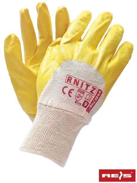 Reis RNITZ rękawice robocze olejoodporne powlekane żółtym nitrylem Reis RNITZ rękawice robocze olejoodporne powlekane żółtym nitrylem