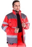 CZERWONA ODBLAKSOWA OCIEPLANA KURTKA OSTRZEGAWCZA Z PASAMI ODBLAKSOWYMI NA BUDOWĘ DLA DROGOWCÓW CZERWONA ODBLAKSOWA OCIEPLANA KURTKA OSTRZEGAWCZA Z PASAMI ODBLAKSOWYMI NA BUDOWĘ DLA DROGOWCÓW