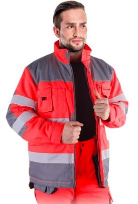 CZERWONA ODBLAKSOWA OCIEPLANA KURTKA OSTRZEGAWCZA Z PASAMI ODBLAKSOWYMI NA BUDOWĘ DLA DROGOWCÓW CZERWONA ODBLAKSOWA OCIEPLANA KURTKA OSTRZEGAWCZA Z PASAMI ODBLAKSOWYMI NA BUDOWĘ DLA DROGOWCÓW