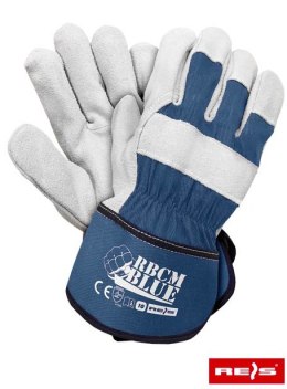 Reis RBCMBLUE  wytrzymałe rękawice robocze budowlane wzmacniane skórą