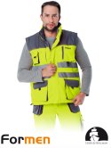 ŻÓŁTO-SZARA KAMIZELKA ROBOCZA OCIEPLANA OSTRZEGAWCZA Z PASAMI ODBLAKSOWYMI NA ZIMĘ DLA DROGOWCÓW MAGAZYNIERÓW KIEROWCÓW
