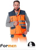 POMARAŃCZOWO-GRANTOWA KAMIZELKA ROBOCZA OCIEPLANA OSTRZEGAWCZA Z PASAMI ODBLAKSOWYMI NA ZIMĘ DLA DROGOWCÓW KIEROWCÓW