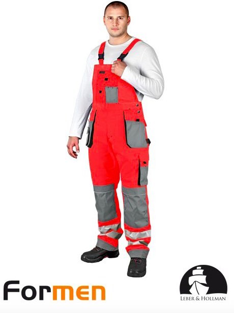 spodnie robocze ogrodniczki ostrzegawcze LH-FMNX-B Leber&Hollman czerwono-stalowo-czarne spodnie robocze ogrodniczki ostrzegawcze LH-FMNX-B Leber&Hollman czerwono-stalowo-czarne