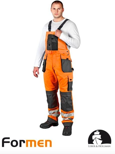 spodnie robocze ogrodniczki ostrzegawcze LH-FMNX-B Leber&Hollman pomarańczowo-stalowo-czarne spodnie robocze ogrodniczki ostrzegawcze LH-FMNX-B Leber&Hollman pomarańczowo-stalowo-czarne