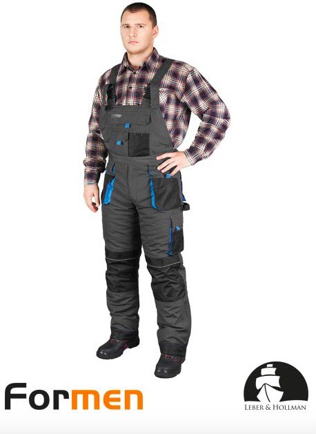 spodnie robocze ogrodniczki ocieplane LH-FMNW-B Leber&Hollman szaro-czarne