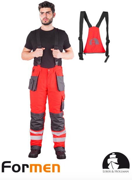 spodnie robocze ogrodniczki ocieplane odblaskowe LH-FMNWX-B Leber&Hollman czerwono-stalowo-czarne spodnie robocze ogrodniczki ocieplane odblaskowe LH-FMNWX-B Leber&Hollman czerwono-stalowo-czarne