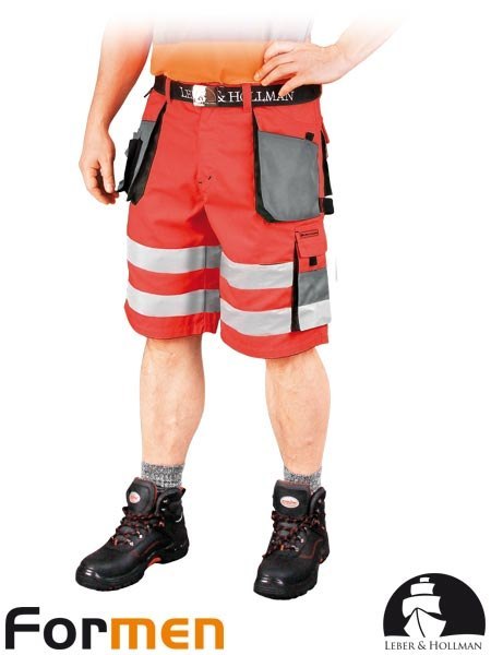 krókie spodenki robocze ostrzegawcze LH-FMNX-TS Leber&Hollman czerwono-stalowo-czarne krókie spodenki robocze ostrzegawcze LH-FMNX-TS Leber&Hollman czerwono-stalowo-czarne