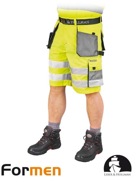 krókie spodenki robocze ostrzegawcze LH-FMNX-TS Leber&Hollman żółto-stalowo-czarne krókie spodenki robocze ostrzegawcze LH-FMNX-TS Leber&Hollman żółto-stalowo-czarne