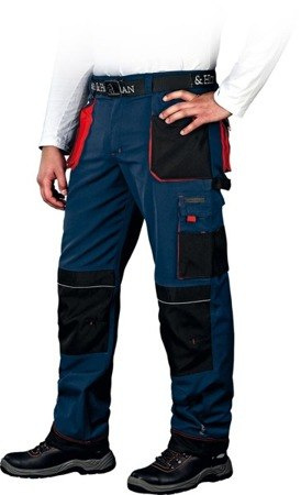 granatowo-czerwone spodnie do pasa monterskie do pracy