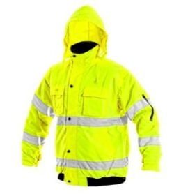 ŻÓŁTA ODBLASKOWA KURTKA OCIEPLANA DLA DROGOWCÓW OSTRZEGAWCZA NA BUDOWĘ