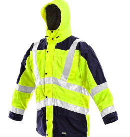 KURTKA OCIEPLANA OSTRZEGAWCZA Z PASAMI ODBLAKSOWYMI WODOODPORNA WIATROODPORNA ODDYCHAJĄCA