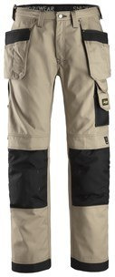 Snickers Workwear 3214 Canvas+ spodnie robocze do pasa z workami kieszeniowymi khaki-czarne