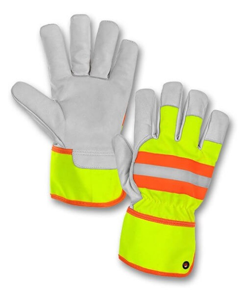 CXS CANIS HIVI rękawice robocze odblaskowe wzmacniane kozią skórą CXS CANIS HIVI rękawice robocze odblaskowe wzmacniane kozią skórą