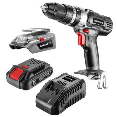 58G010-CS GRAPHITE WIERTARKO-WKRĘTARKA AKUMULATOROWA Z UDAREM ENERGY+ 18V, LI-ION, UCHWYT 13 MM, ADAPTER USB - LATARKA