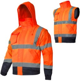 KURTKA OSTRZEGAWCZA ZIMOWA KRÓTKA OCIEPLANA 2W1 BEZRĘKAWNIK Z KAPTUREM POMARAŃCZOWA LAHTI PRO L40926