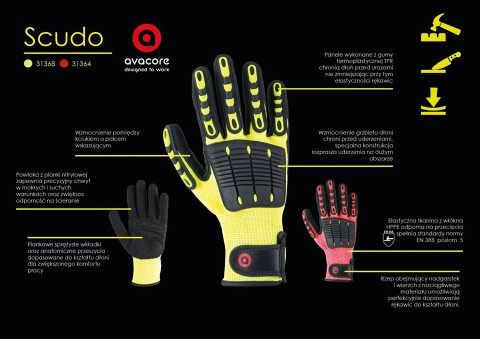 RĘKAWICE MECHANICZNE ANTYPRZECIĘCIOWE SCUDO AVACORE
