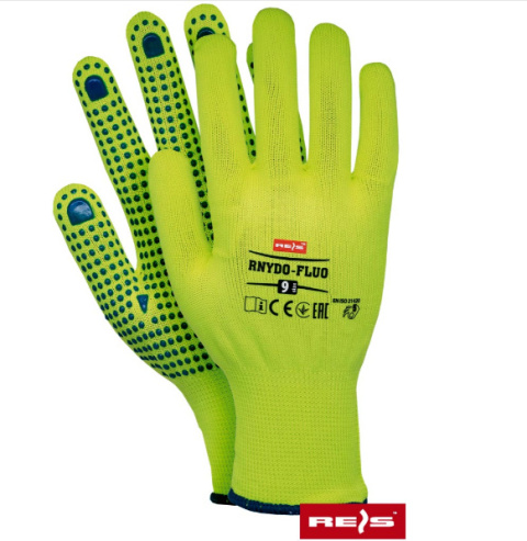 Reis RNYDO-FLUO neonowe rękawice robocze żółte z nakropieniem PCV Reis RNYDO-FLUO neonowe rękawice robocze żółte z nakropieniem PCV