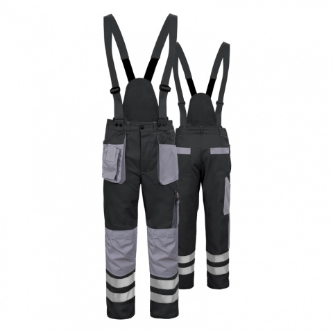 spodnie do pasa Proman 250 Procera z odpinanymi szelkam i pasami odblaskowymi szare spodnie do pasa Proman 250 Procera z odpinanymi szelkam i pasami odblaskowymi szare