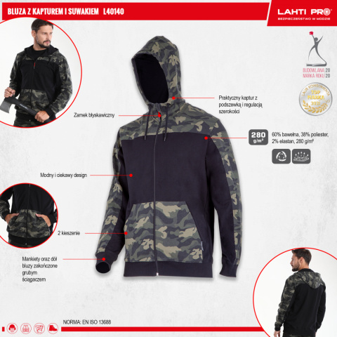 Lahti Pro L401400 bluza robocza z kapturem moro Lahti Pro L401400 bluza robocza z kapturem moro