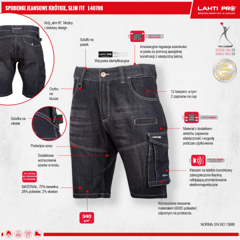 Lahti Pro L40708 krótkie spodenki robocze jeans czarne Lahti Pro L40708 krótkie spodenki robocze jeans czarne