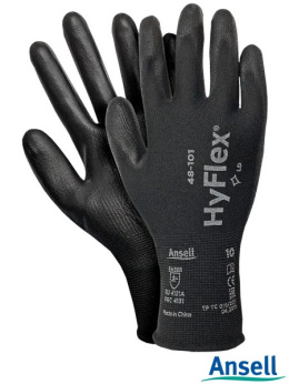 RĘKAWICE OCHRONNE RASENSIL48-101 CZARNE, RĘKAWICE ROBOCZE HYFLEX 48-101 (EX. SENSILITE) ANSELL POWLEKANE PU