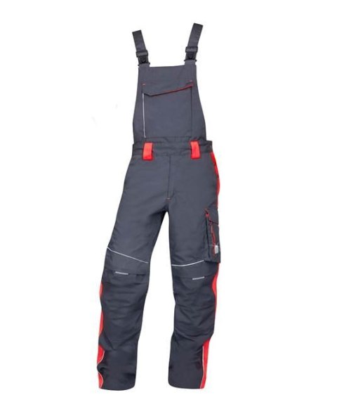 spodnie bhp ogrodniczki Neon H6439 Ardon przedłużone szaro-czerwone