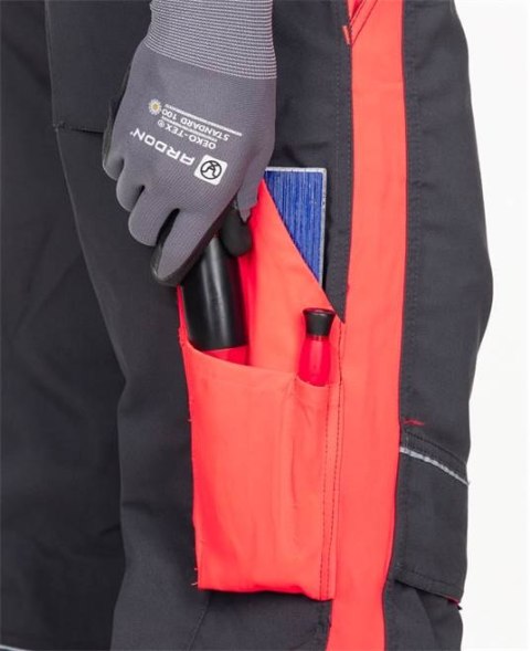 ogrodniczki bhp męskie H6439 Ardon Neon przedłużone szaro-czerwone