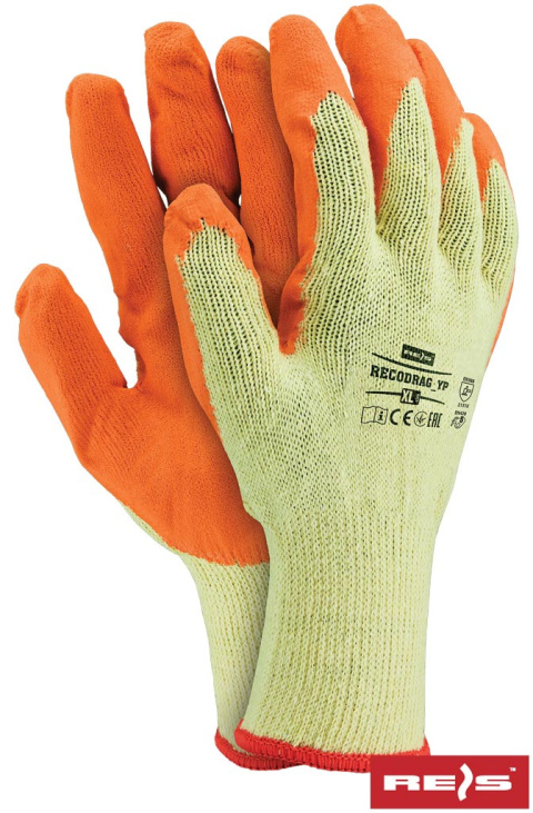 tanie rękawice ochronne Reis Recodrag powlekane gumą żółto-pomarańczowe tanie rękawice ochronne Reis Recodrag powlekane gumą żółto-pomarańczowe