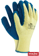 tanie rękawice bhp budowlane Reis Recodrag powlekane gumą żółto-niebieskie tanie rękawice bhp budowlane Reis Recodrag powlekane gumą żółto-niebieskie