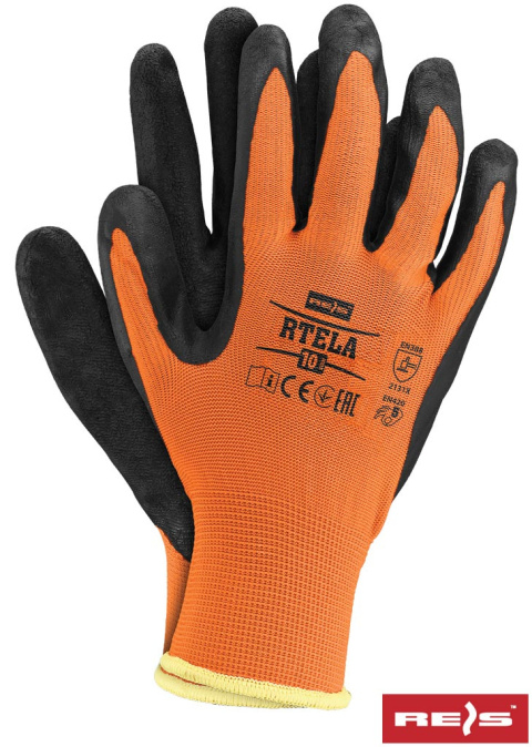 Reis RTELA lateks rękawice robocze powlekane lateksem budowlane pomarańczowo-czarne Reis RTELA lateks rękawice robocze powlekane lateksem budowlane pomarańczowo-czarne