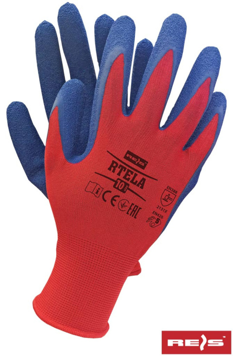 Reis RTELA rękawice budowalane powlekane lateksem czerwono-niebieskie Reis RTELA rękawice budowalane powlekane lateksem czerwono-niebieskie