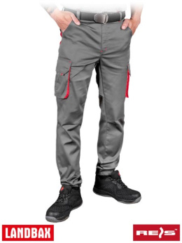 spodnie robocze do pasa męskie LAND-JOG Reis szaro-czerwone