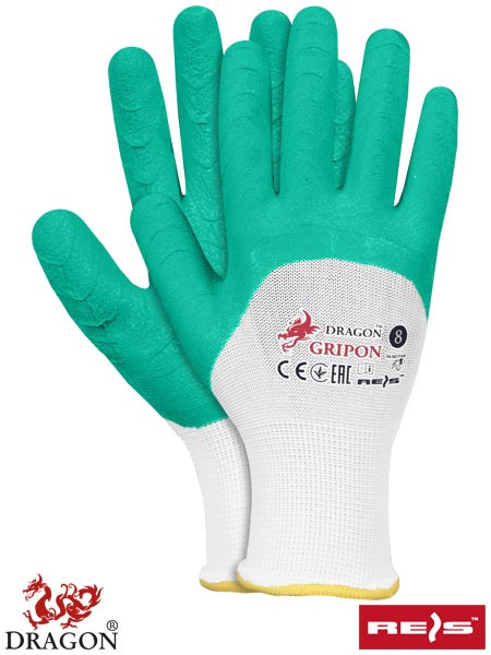 rękawice robocze powlekane lateksem GRIPON Reis biało-zielone rękawice robocze powlekane lateksem GRIPON Reis biało-zielone