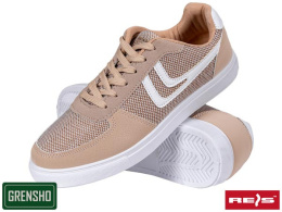 buty robocze typu trampki Casual Reis - półbuty sportowe tkane beżowo-białe