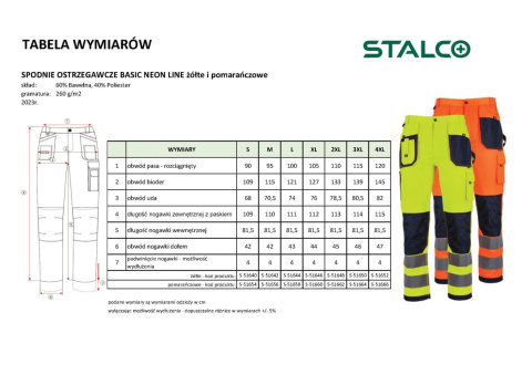 Stalco Basic Neon Line spodnie robocze do pasa odblaskowe męskie Stalco Basic Neon Line spodnie robocze do pasa odblaskowe męskie