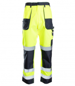 SPODNIE ROBOCZE DO PASA ODBLASKOWE BRIXTON FLASH ŻÓŁTE WSTAWKA GRANAT KAT.II KL. 2 POLSTAR