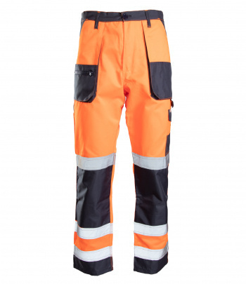 WYPRZEDAŻ SPODNIE ROBOCZE DO PASA ODBLASKOWE BRIXTON FLASH POMARAŃCZOWE WSTAWKA GRANAT KAT.II KL. 2 POLSTAR ROZM. 102