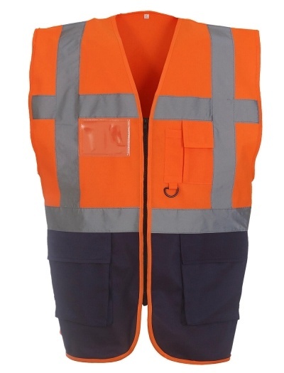 KAMIZELKA ROBOCZA OSTRZEGAWCZA FLUO HVW801 FALK&ROSS pomarańczowo-granatowa