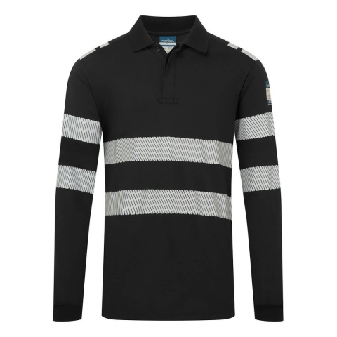 koszulka robocza polo trudnopalna z długim rękawem PW3 Modaflame Knit FR733 Portwest czarna