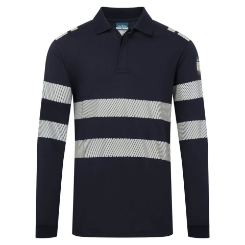 koszulka robocza polo trudnopalna z długim rękawem PW3 Modaflame Knit FR733 Portwest granatowa