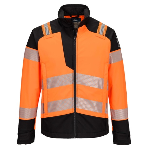 kurtka robocza softshell ostrzegawcza trudnopalna PW3 Modaflame FR718 Portwest pomarańczowo-czarna