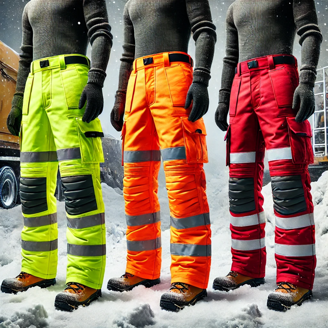 Vergleich von Winter-Arbeitshosen: Sara Workwear Drogowiec, Ardon Neon H6472 und Urgent 550