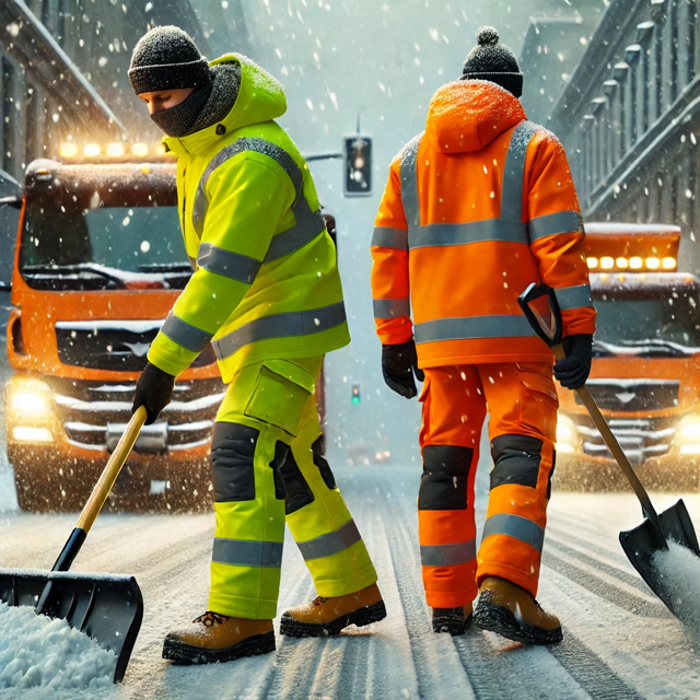 Winterarbeitskleidung für Straßenarbeiter: Sara Workwear im Einsatz bei Frost und Schnee